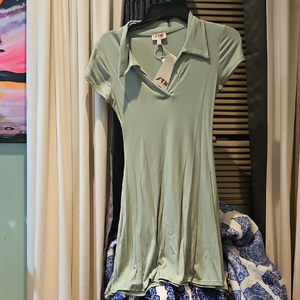 Mint Green Ribbed Polo Collar Top